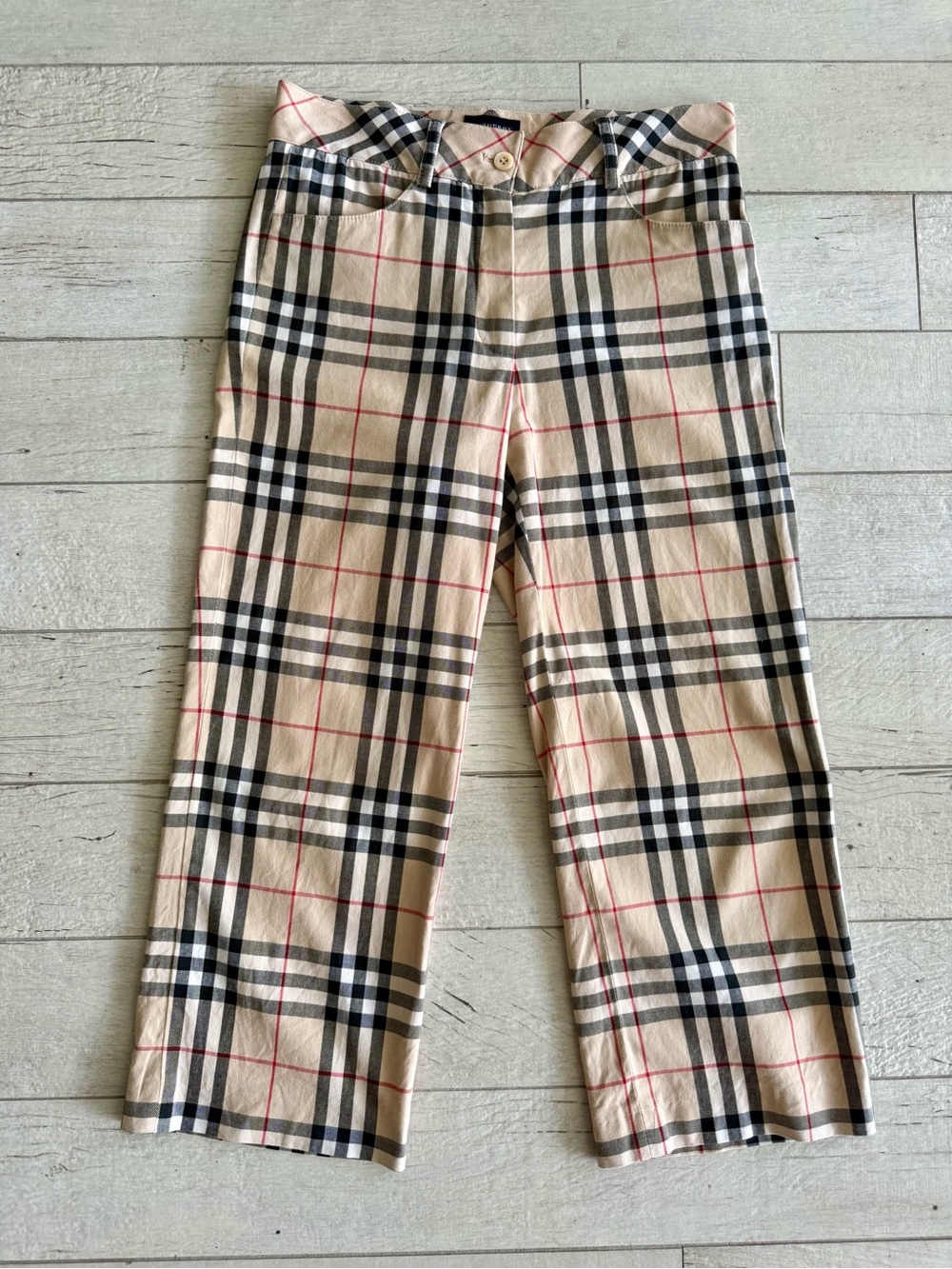 VTG Burberry Golf Nova Check Cropped Pants Trouser 4 Cotton Stretch Plaid Preppy